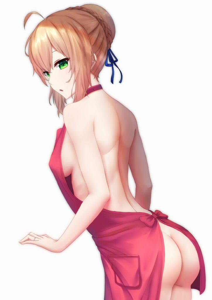 裸エプロンの可愛い二次元画像。